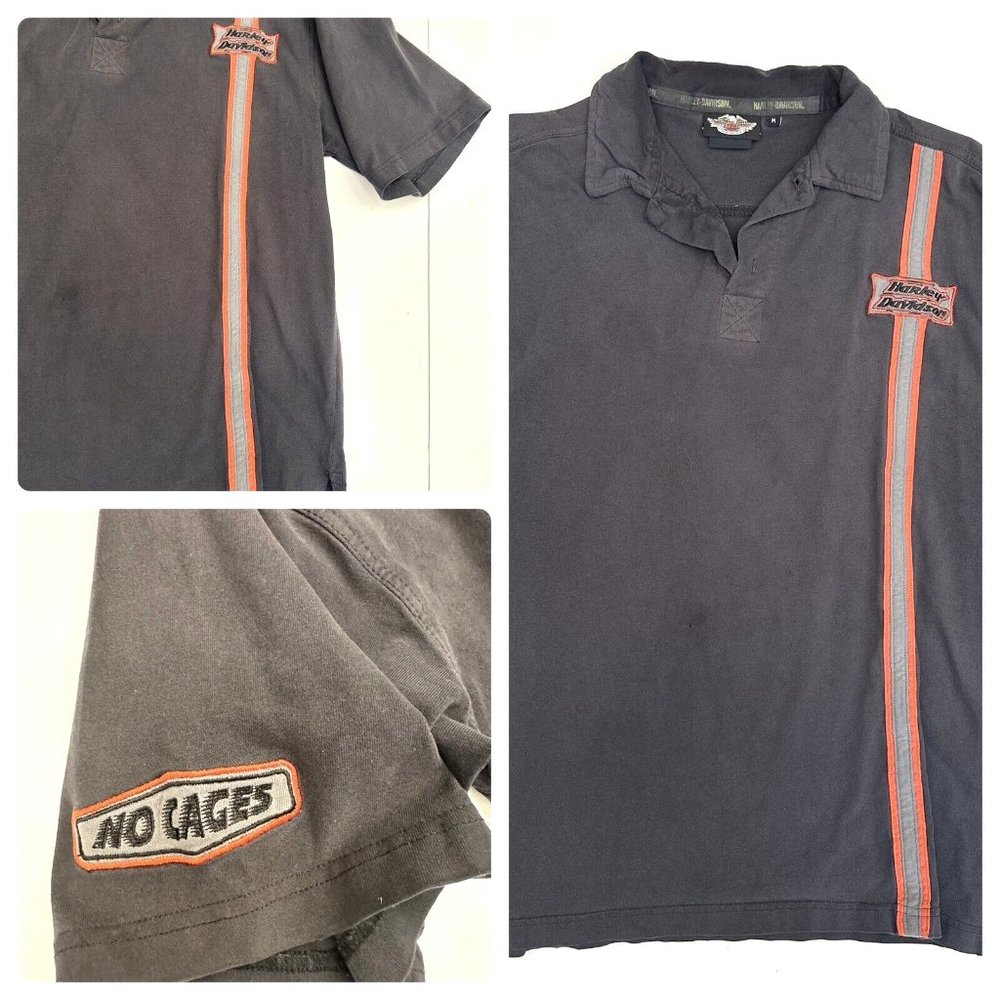 Vintage Faded Black Harley Davidson Distressed polo, Shirt Men's M No Cages